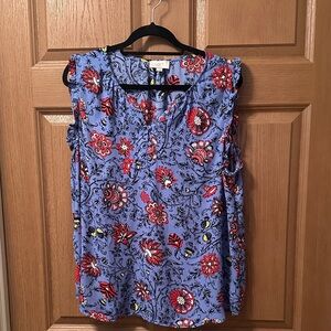 LOFT Blue and Red Floral Blouse